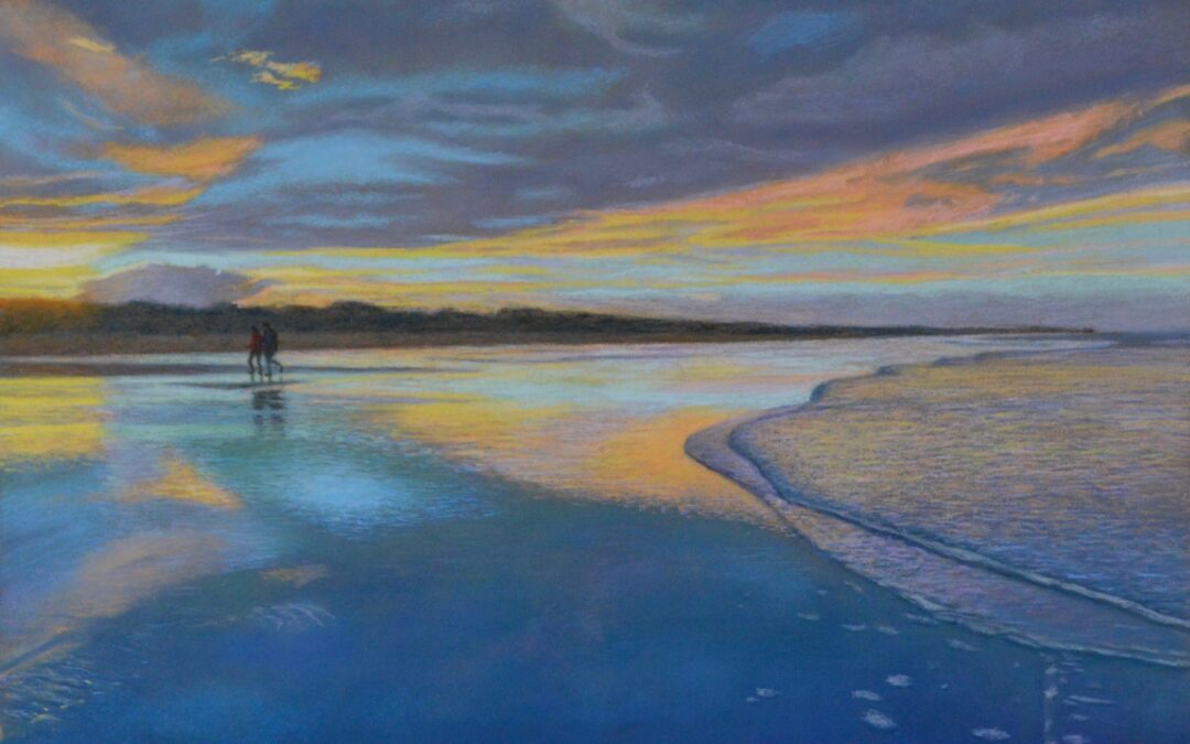 “Sunset Colors at Crescent Beach”  pastel  16″x20″  2023  $1800