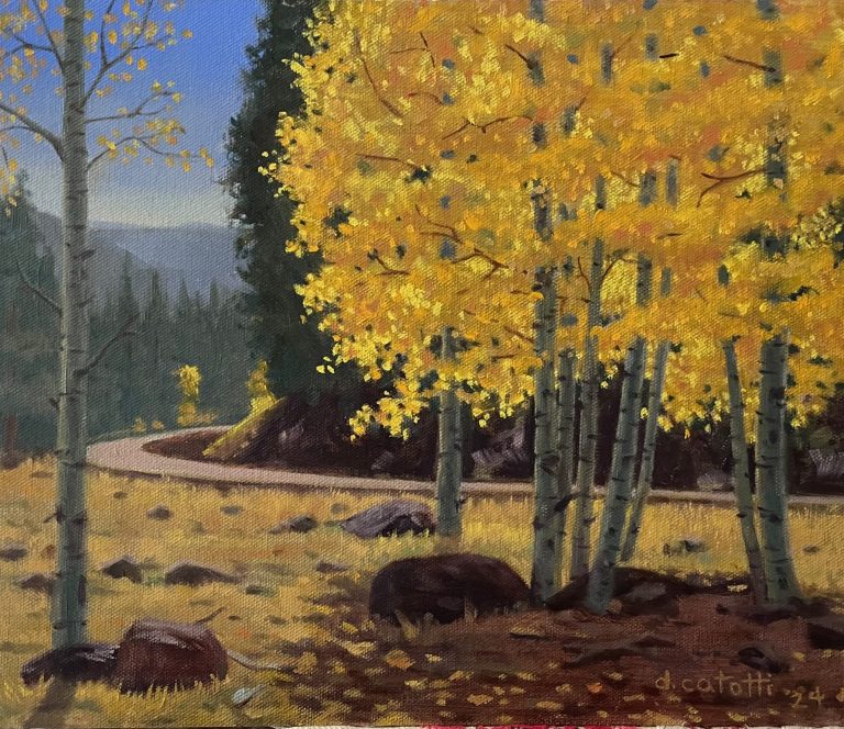 “Aspen Corner – Mt. Humphreys” oil 10″x12″ 2024 $800